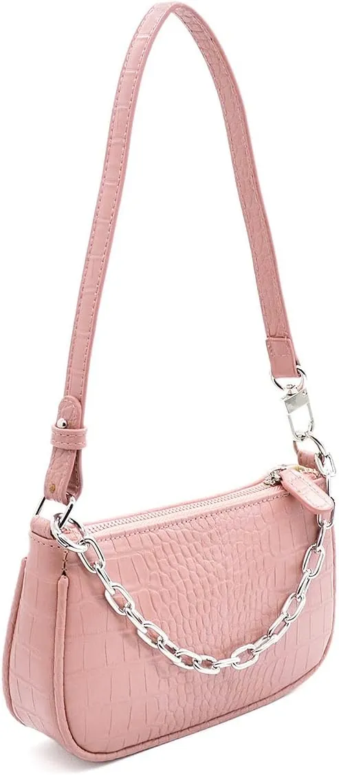 Retro Small Croc Embossed PU Leather Multi-Use Handbag Shoulder Bag Crossbody