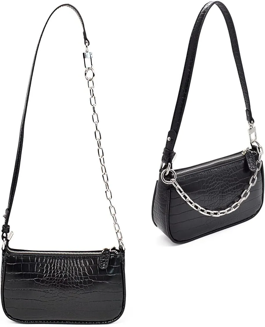 Retro Small Croc Embossed PU Leather Multi-Use Handbag Shoulder Bag Crossbody