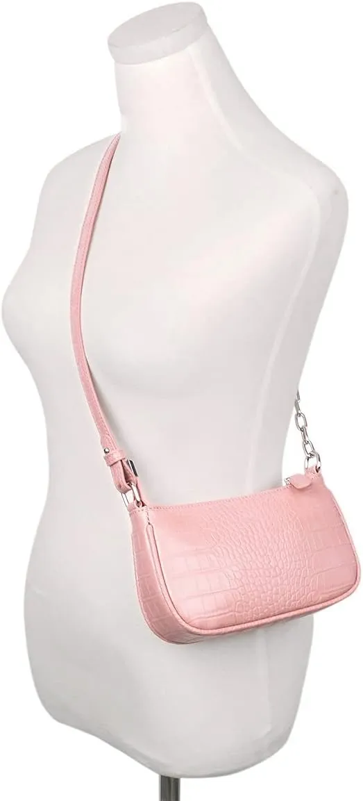 Retro Small Croc Embossed PU Leather Multi-Use Handbag Shoulder Bag Crossbody
