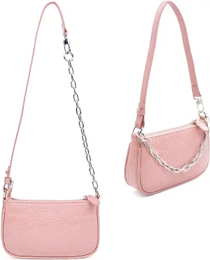 Retro Small Croc Embossed PU Leather Multi-Use Handbag Shoulder Bag Crossbody