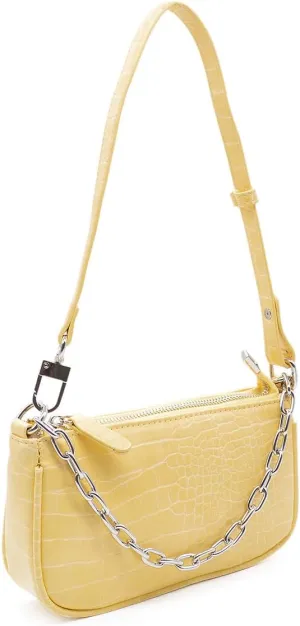 Retro Small Croc Embossed PU Leather Multi-Use Handbag Shoulder Bag Crossbody