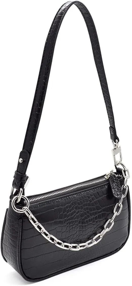 Retro Small Croc Embossed PU Leather Multi-Use Handbag Shoulder Bag Crossbody