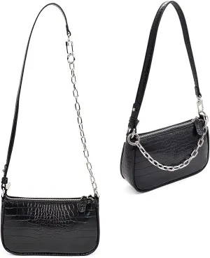 Retro Small Croc Embossed PU Leather Multi-Use Handbag Shoulder Bag Crossbody