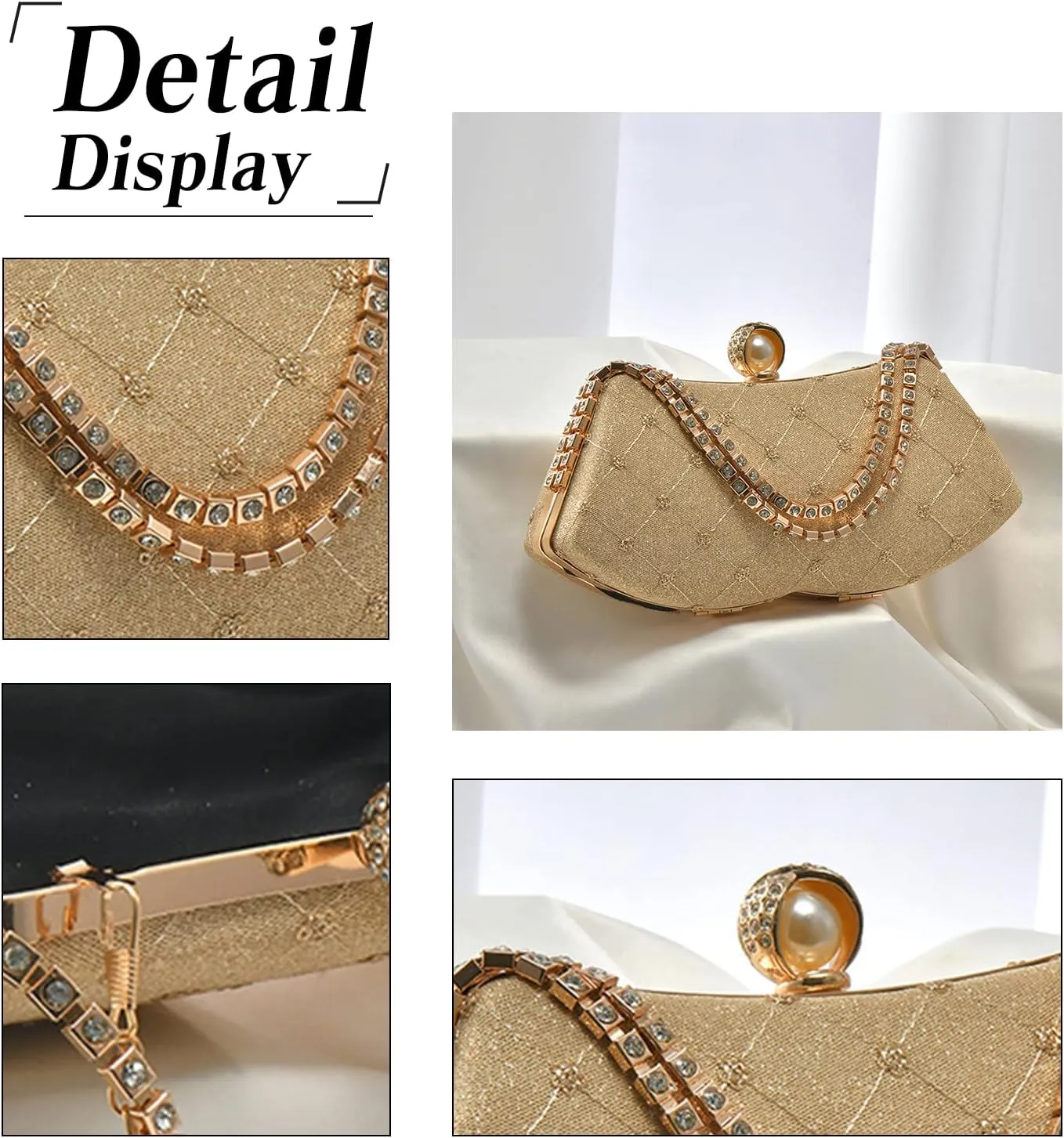 Rhinestone Evening Bag Sparkly Sequin Clutch Bag for Women Bridal Wedding Purse Glitter Shoulder Bag Crystal Handbag