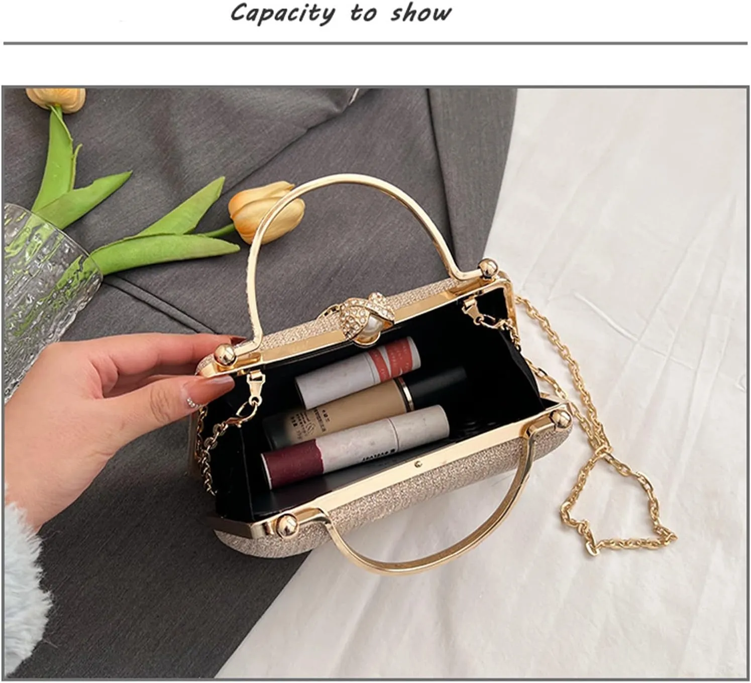 Rhinestone Evening Clutch Purse Sequin Bag,Woman Sparkling Handbag Formal Clutch with Chain for Wedding Party