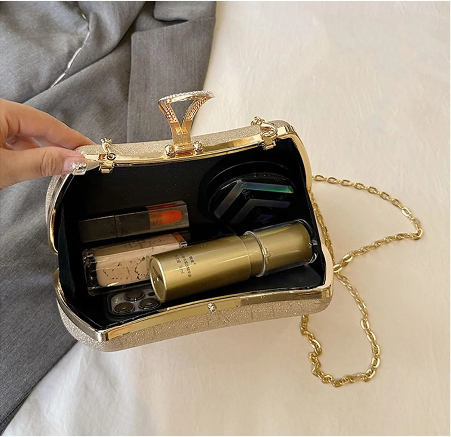 Rhinestone Evening Clutch Purse Sequin Bag,Woman Sparkling Handbag Formal Clutch with Chain for Wedding Party