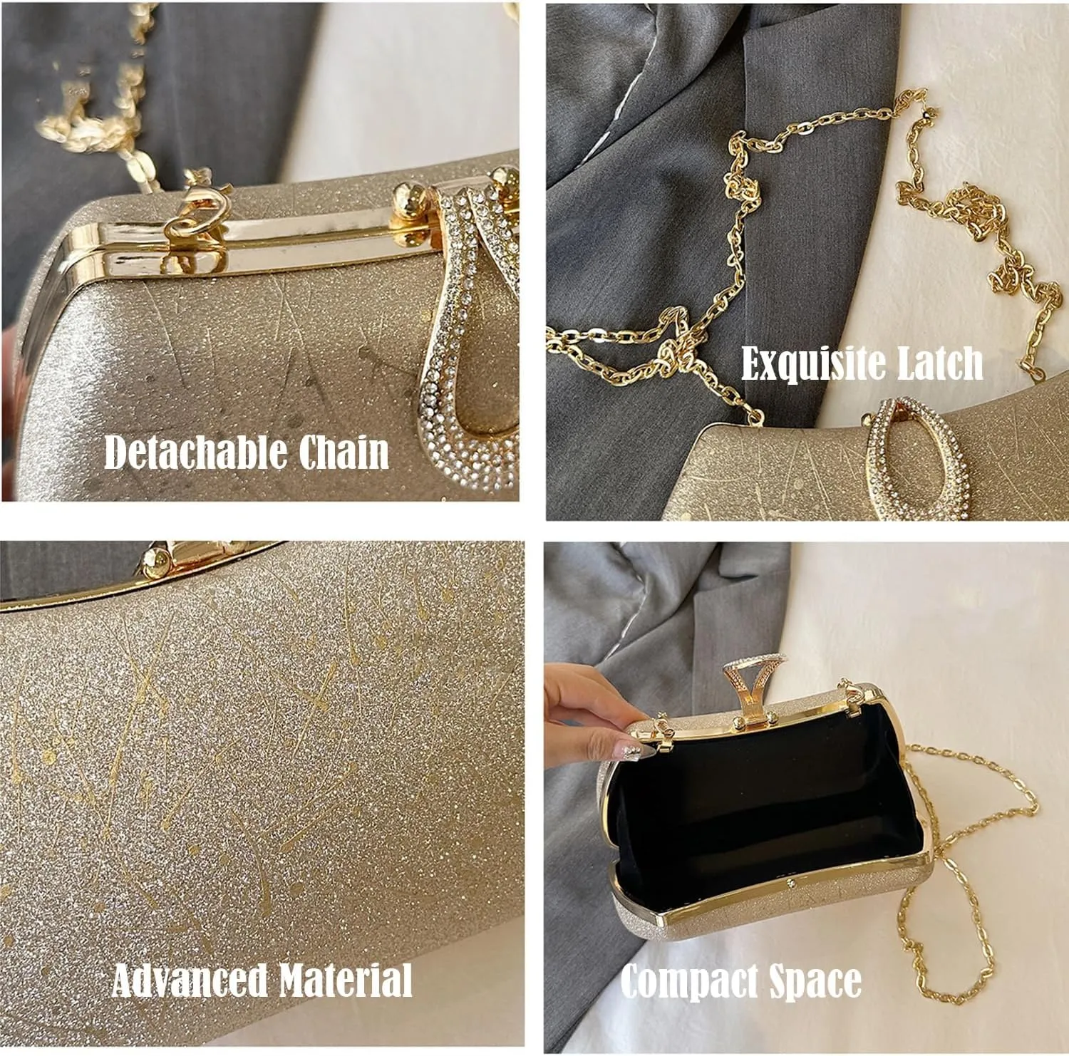 Rhinestone Evening Clutch Purse Sequin Bag,Woman Sparkling Handbag Formal Clutch with Chain for Wedding Party