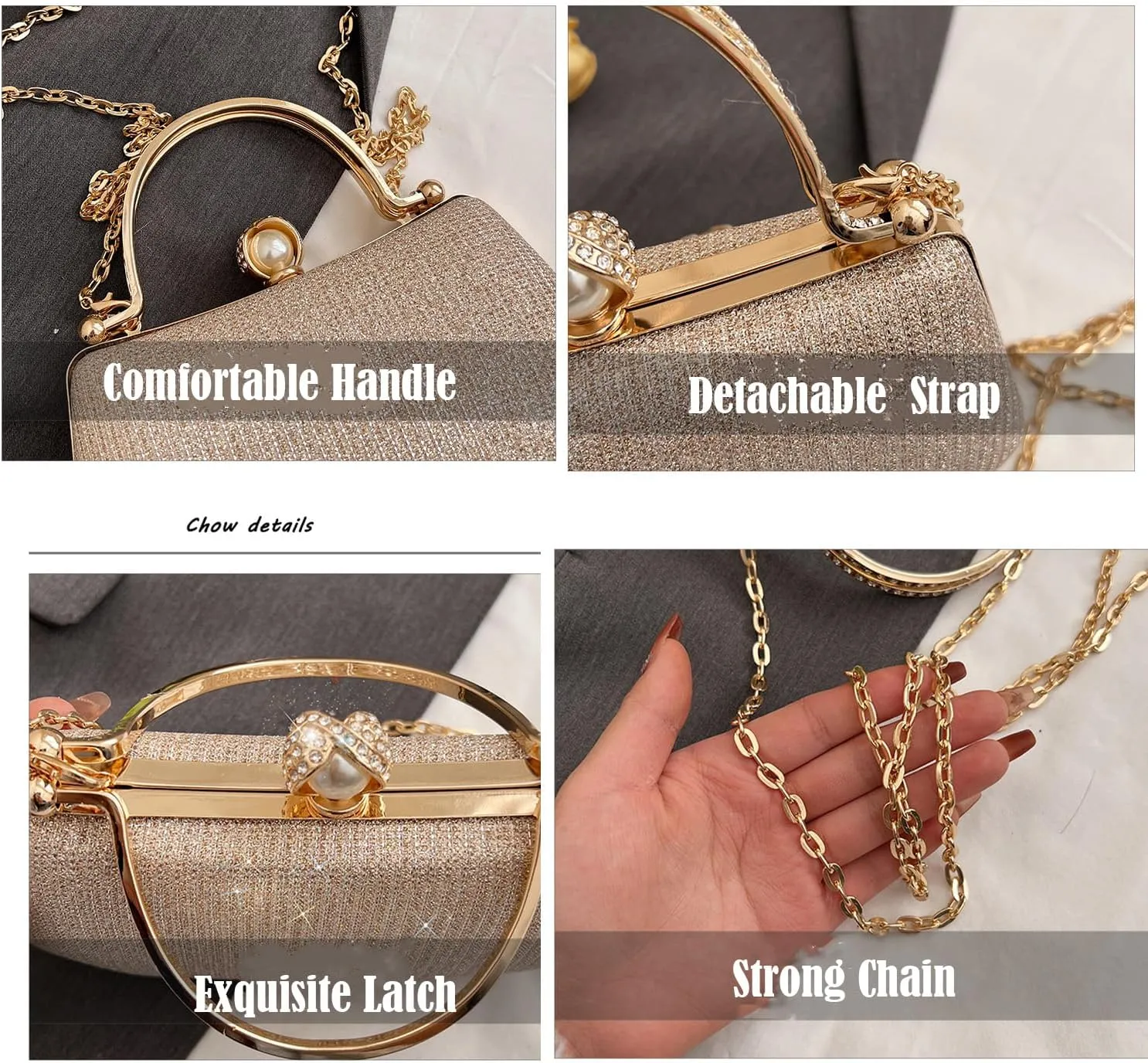 Rhinestone Evening Clutch Purse Sequin Bag,Woman Sparkling Handbag Formal Clutch with Chain for Wedding Party