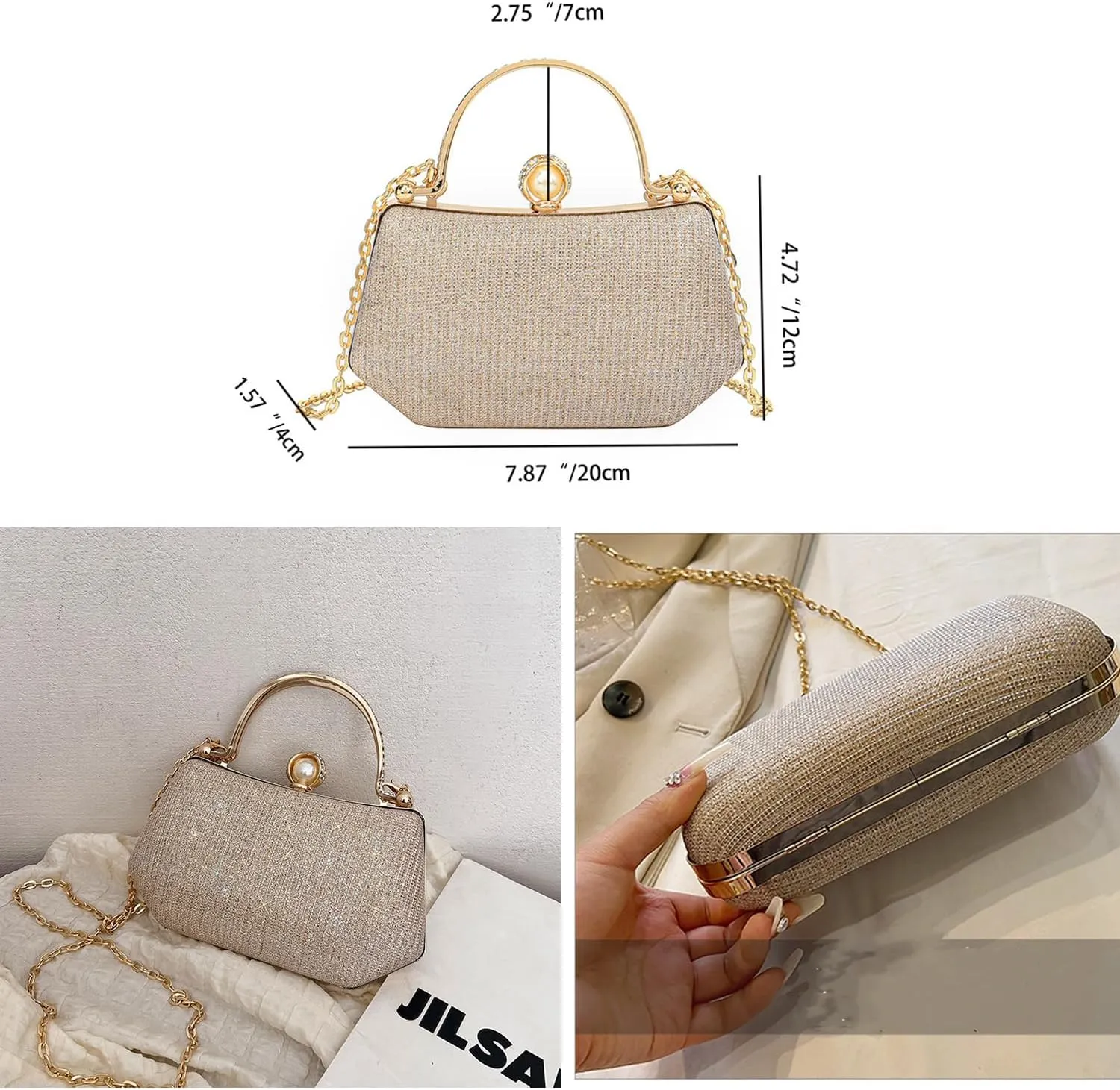 Rhinestone Evening Clutch Purse Sequin Bag,Woman Sparkling Handbag Formal Clutch with Chain for Wedding Party