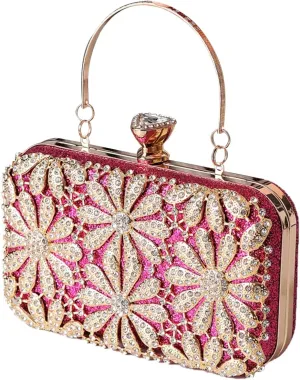 Rhinestone Flower Evening Bag for Women Sparkly Sequin Purse Crystal Clutch Bag Bridal Wedding Handbag Shoulder Bag