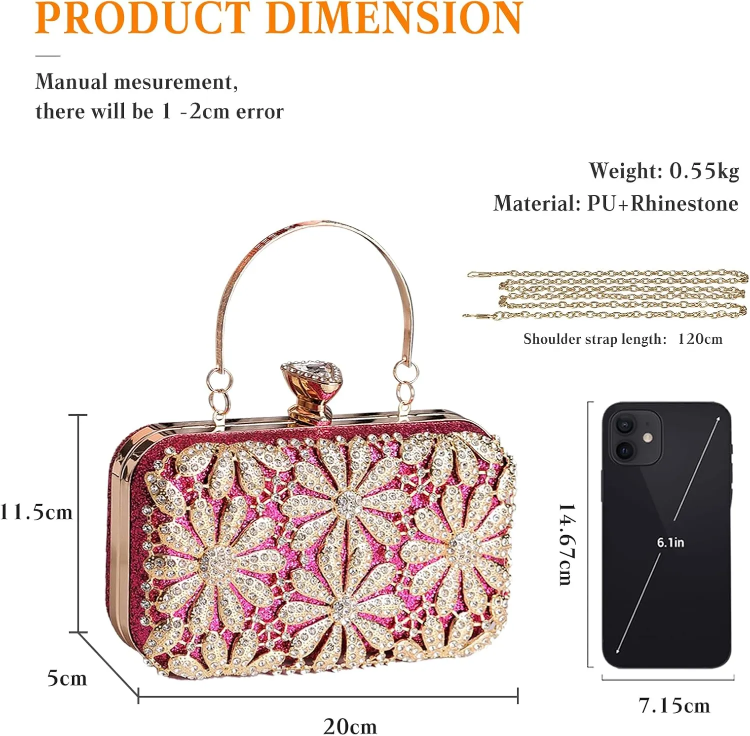 Rhinestone Flower Evening Bag for Women Sparkly Sequin Purse Crystal Clutch Bag Bridal Wedding Handbag Shoulder Bag