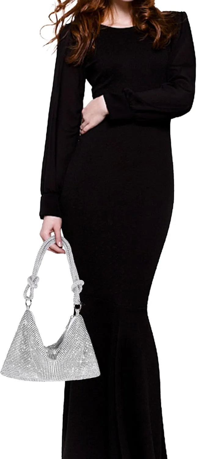 Rhinestone Purse Sparkly Evening bag Silver Clutch Purses for Women Evening, Cross Body Handbags for Party Prom Club Wedding