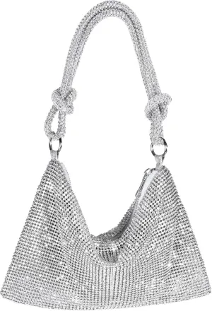 Rhinestone Purse Sparkly Evening bag Silver Clutch Purses for Women Evening, Cross Body Handbags for Party Prom Club Wedding