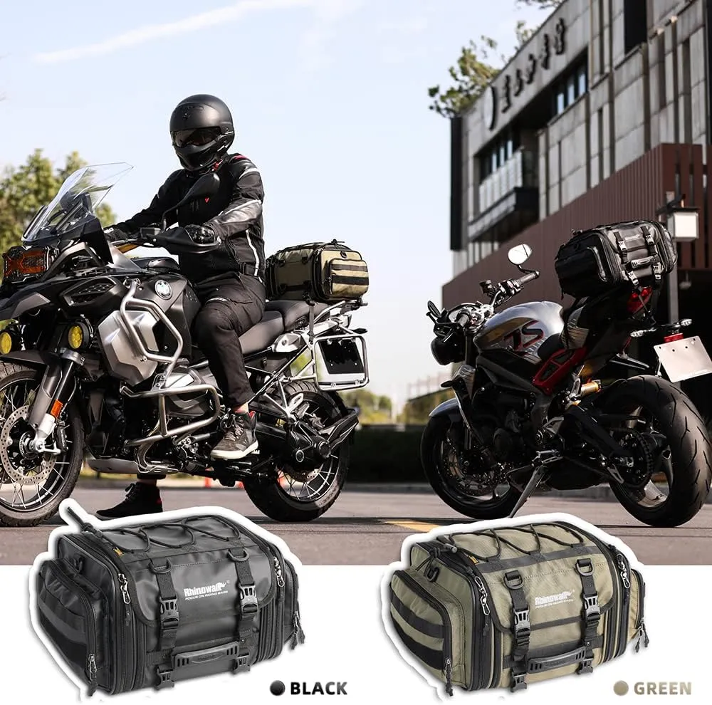Rhinowalk Motorcycle Saddle Bag Motorbike Tail Bag Waterproof Expandable Pannier Bag Powersports Travel Luggage (Black, 26L)