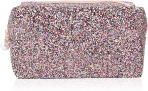 RIAH FASHION Pouch Clutch Organizer Bag - Travel Cosmetic Makeup Toiletry Jewelry Cute Sequin Purse Adjustable Strap (Glitter Cosmetic Bag - Black Multi)