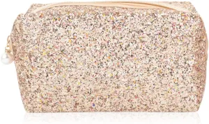 RIAH FASHION Pouch Clutch Organizer Bag - Travel Cosmetic Makeup Toiletry Jewelry Cute Sequin Purse Adjustable Strap (Glitter Cosmetic Bag - Gold)