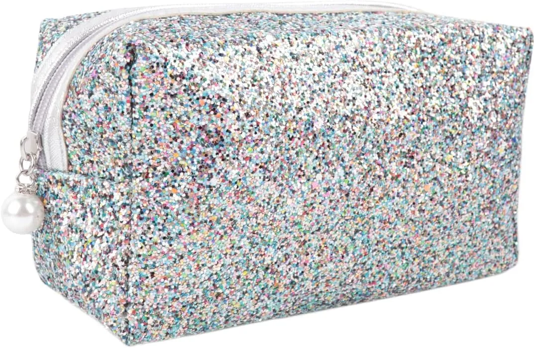 RIAH FASHION Pouch Clutch Organizer Bag - Travel Cosmetic Makeup Toiletry Jewelry Cute Sequin Purse Adjustable Strap (Glitter Cosmetic Bag - Multi)