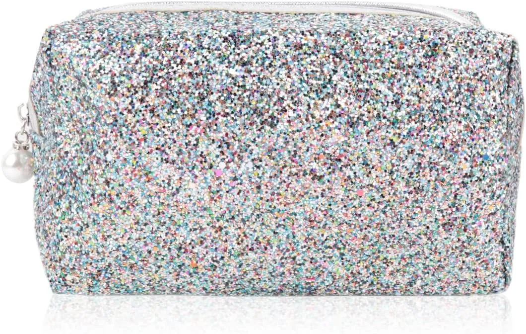 RIAH FASHION Pouch Clutch Organizer Bag - Travel Cosmetic Makeup Toiletry Jewelry Cute Sequin Purse Adjustable Strap (Glitter Cosmetic Bag - Multi)