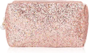 RIAH FASHION Pouch Clutch Organizer Bag - Travel Cosmetic Makeup Toiletry Jewelry Cute Sequin Purse Adjustable Strap (Glitter Cosmetic Bag - Peach)