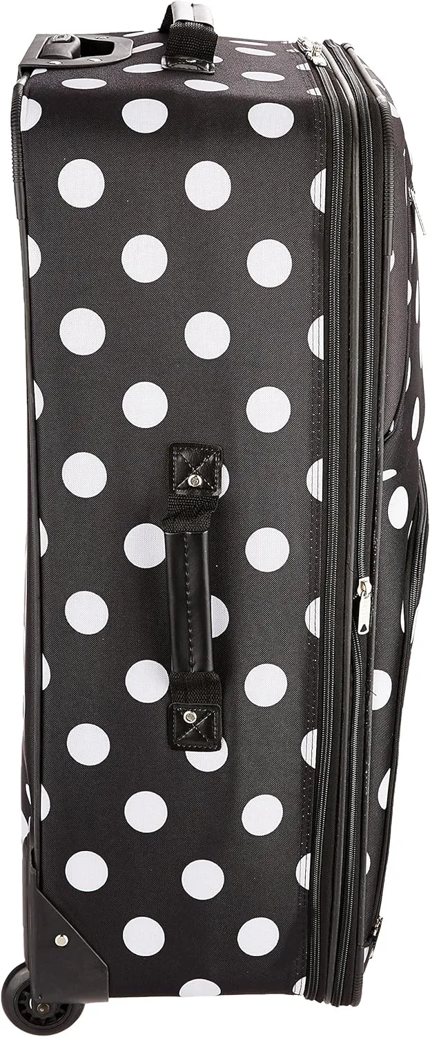 Rockland Vara Softside 3-Piece Upright Luggage Set, Expandable,Black dot, (20/22/28)