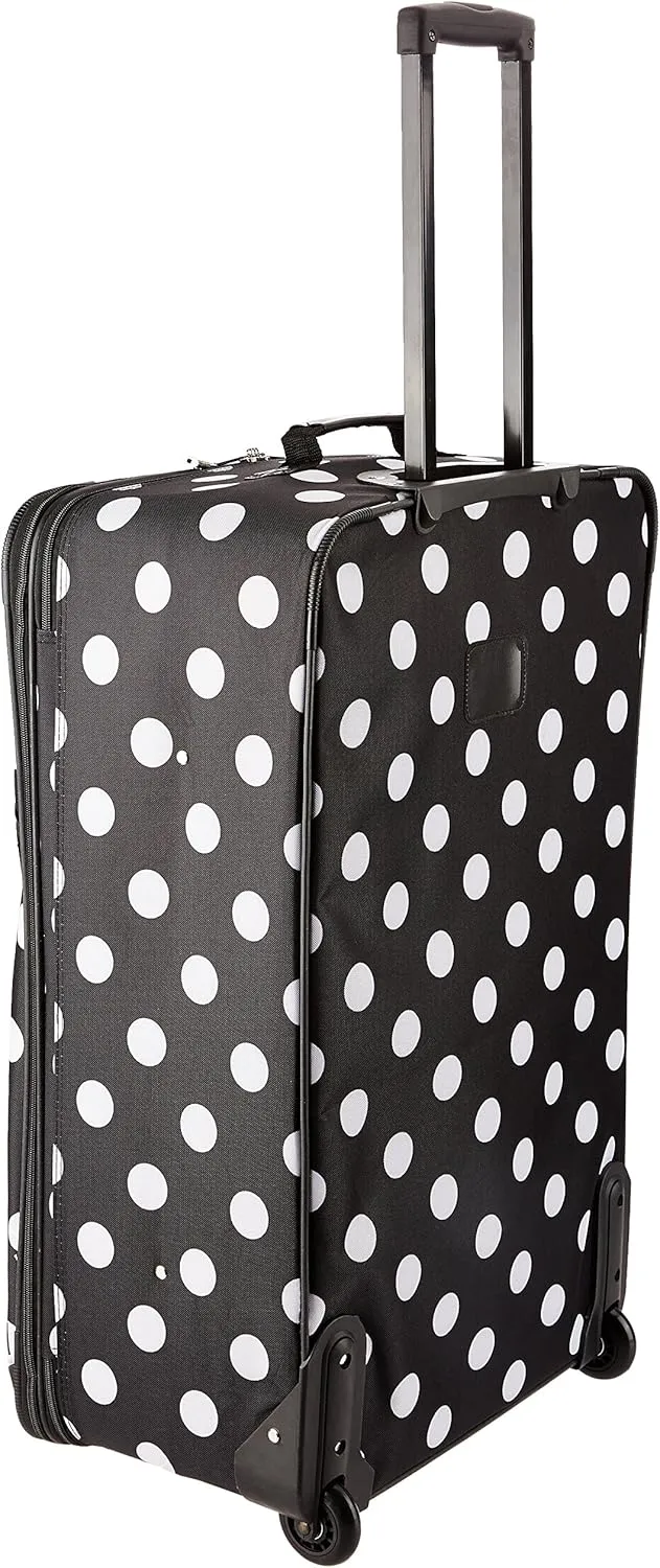Rockland Vara Softside 3-Piece Upright Luggage Set, Expandable,Black dot, (20/22/28)