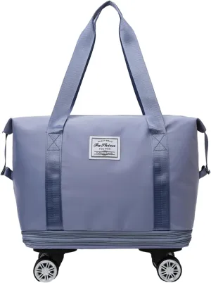 Rolling Duffel Bags with Wheels, Foldable Duffle Bag for Travel, Expandable Luggage Bag, Large Travel Duffle Bag with Detachable Wheels, Waterproof Weekend Bag for Outdoor Gym Travel (Blue)