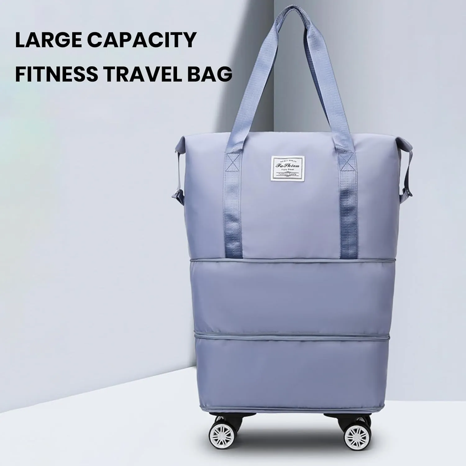 Rolling Duffel Bags with Wheels, Foldable Duffle Bag for Travel, Expandable Luggage Bag, Large Travel Duffle Bag with Detachable Wheels, Waterproof Weekend Bag for Outdoor Gym Travel (Blue)