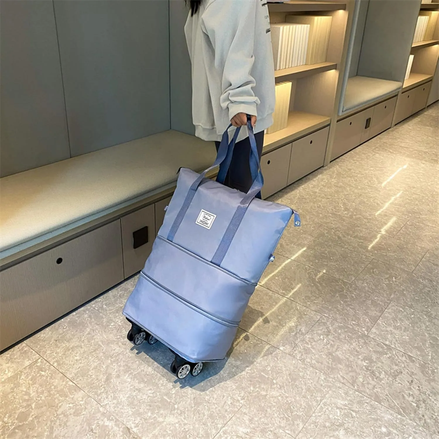 Rolling Duffel Bags with Wheels, Foldable Duffle Bag for Travel, Expandable Luggage Bag, Large Travel Duffle Bag with Detachable Wheels, Waterproof Weekend Bag for Outdoor Gym Travel (Blue)