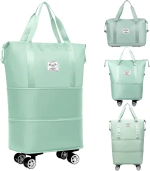 Rolling Duffle Bag with Detachable Wheels Expandable Foldable Duffle Bag for Travel Luggage bag Carry on Weekend Travel Bag (Green)