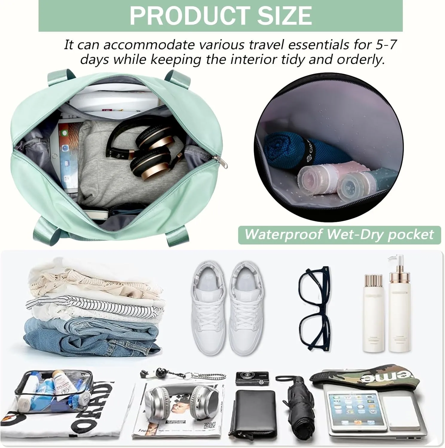 Rolling Duffle Bag with Detachable Wheels Expandable Foldable Duffle Bag for Travel Luggage bag Carry on Weekend Travel Bag (Green)