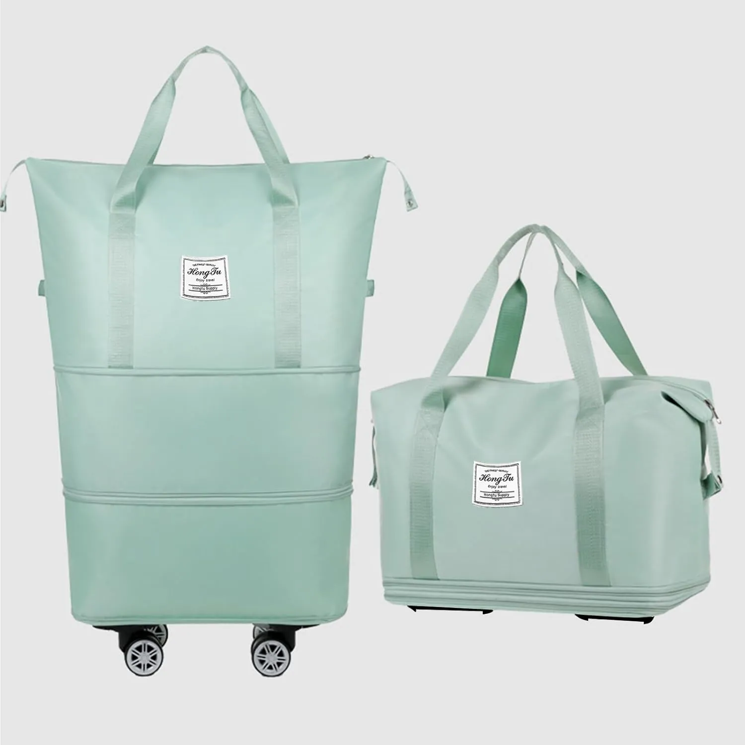 Rolling Duffle Bag with Detachable Wheels Expandable Foldable Duffle Bag for Travel Luggage bag Carry on Weekend Travel Bag (Green)