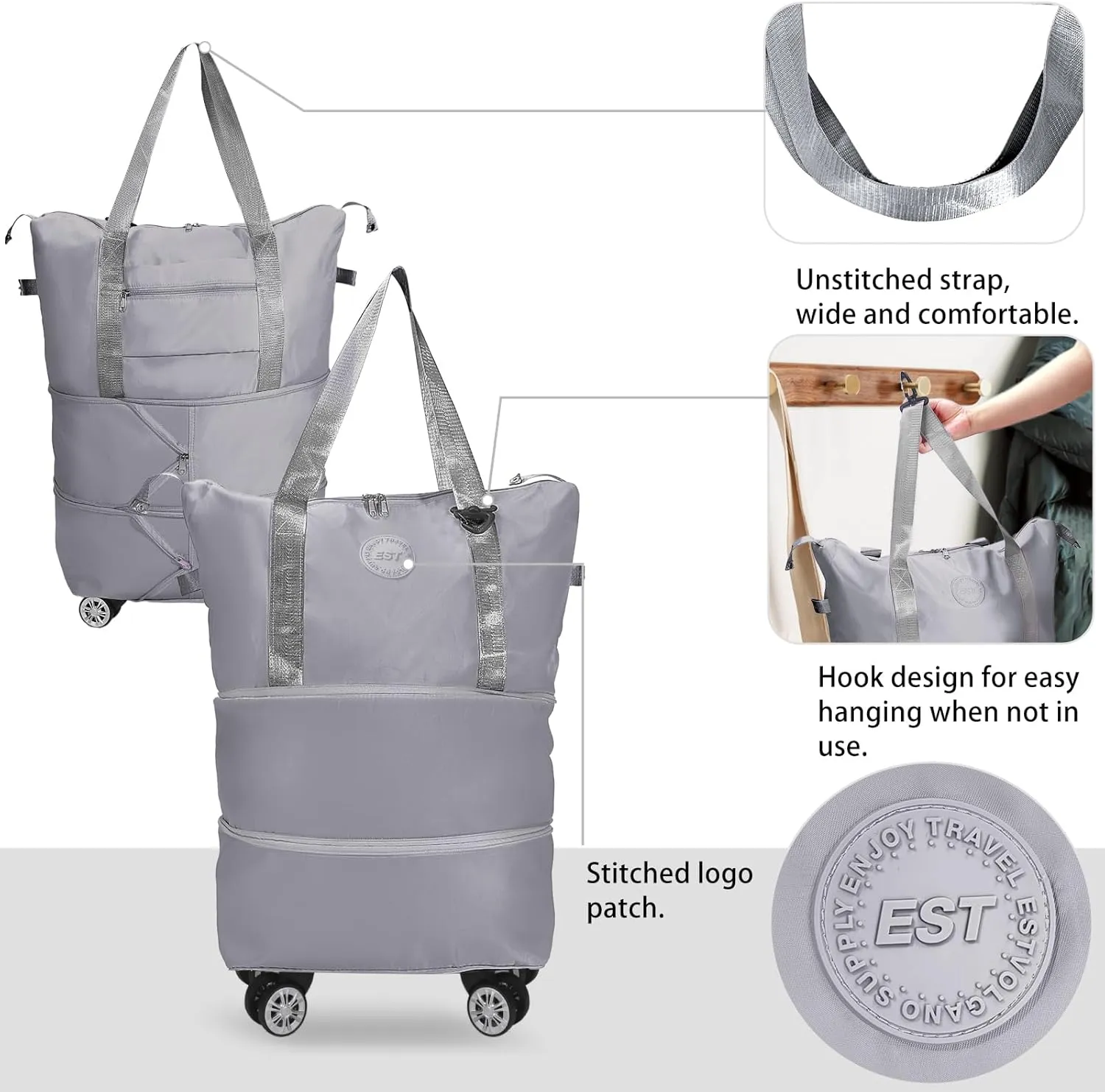 Rolling Duffle Bag with Wheels, Expandable Foldable Luggage Bag, Carry-On Duffel Bag, Large Bag for Travel, Weekend Bag