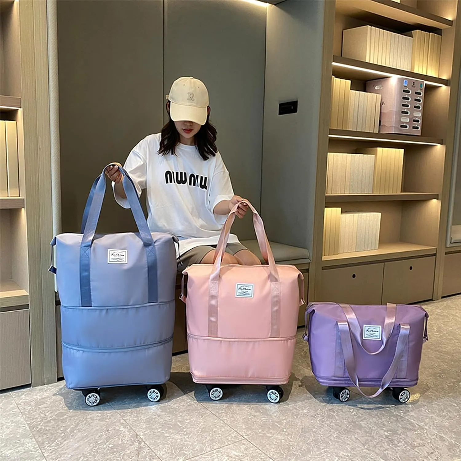 Rolling Duffle Bag with Wheels Expandable Foldable Travel Bag Carry on Duffel Bag Large Luggage Bag Overnight Weekender Bag Purple
