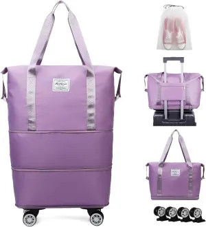 Rolling Duffle Bag with Wheels Expandable Foldable Travel Bag Carry on Duffel Bag Large Luggage Bag Overnight Weekender Bag Purple