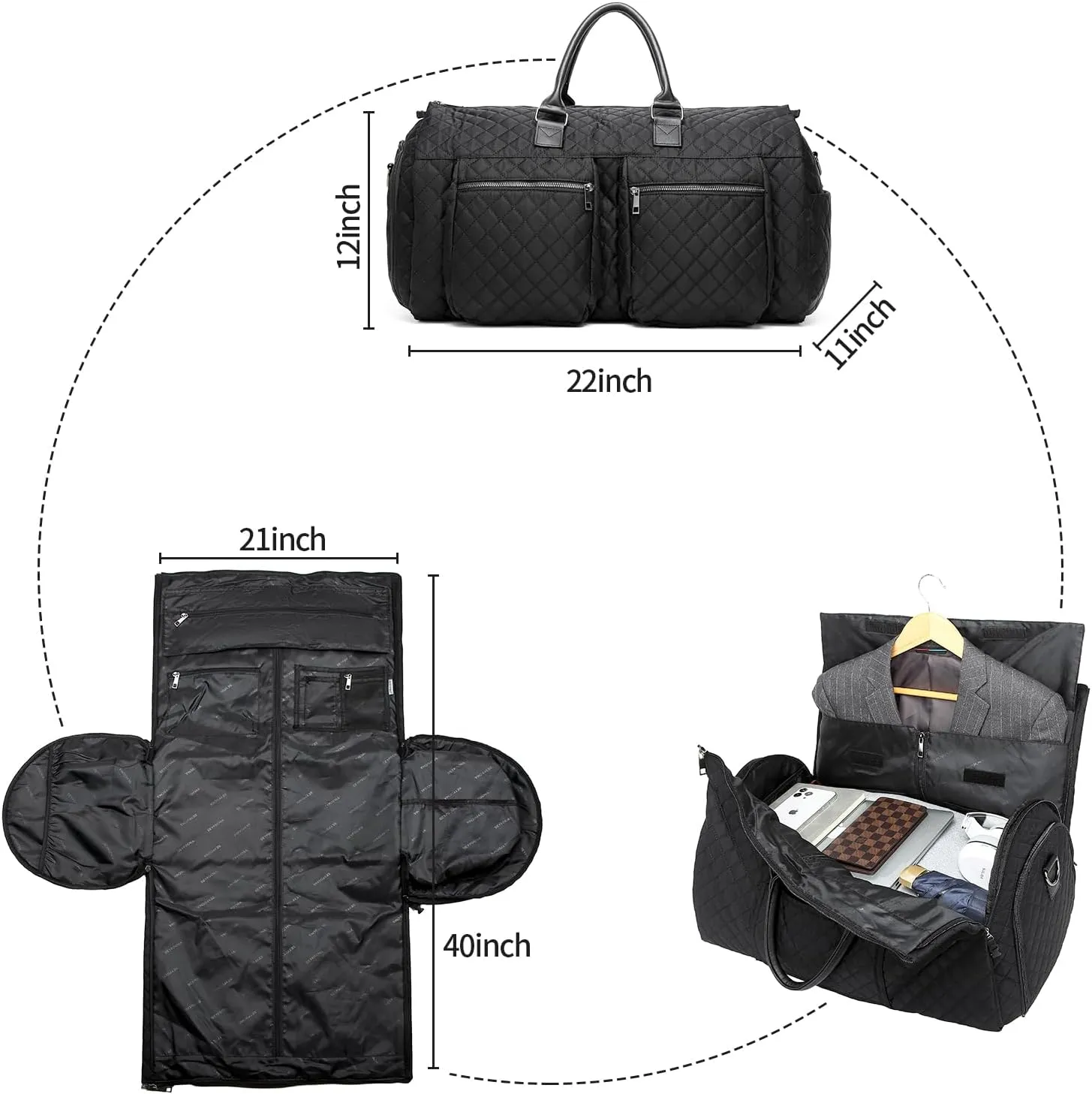 Rolling Garment Bags for Travel,Convertible Duffle Garment Bag Roller Bag Carry on Garment Bag with Wheels Luggage Rolling Weekender Roller Duffle Bags for Travel-Black