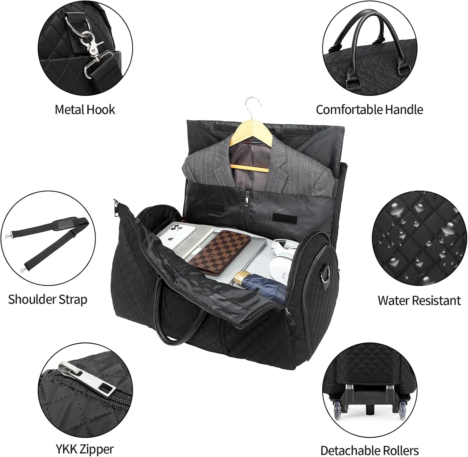 Rolling Garment Bags for Travel,Convertible Duffle Garment Bag Roller Bag Carry on Garment Bag with Wheels Luggage Rolling Weekender Roller Duffle Bags for Travel-Black
