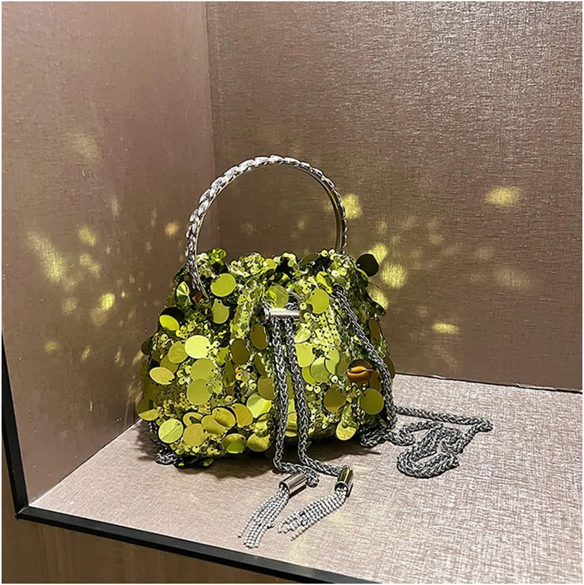 RomanticDesign Women Sparkly Sequin Clutch Purse Glitter Metal Tassel Evening Handbag Crossbody Bag for Party Prom Banquet