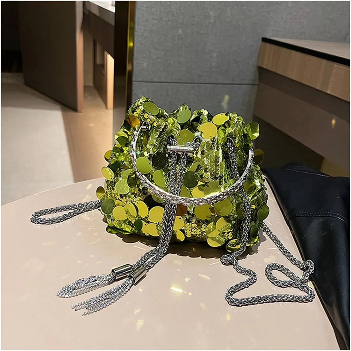 RomanticDesign Women Sparkly Sequin Clutch Purse Glitter Metal Tassel Evening Handbag Crossbody Bag for Party Prom Banquet