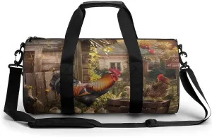 Rooster Hen And Chicks in The Yard Gym Bag Lightweight Duffel Bag Workout Bag Overnight Backpack Travel Bags for Men Women