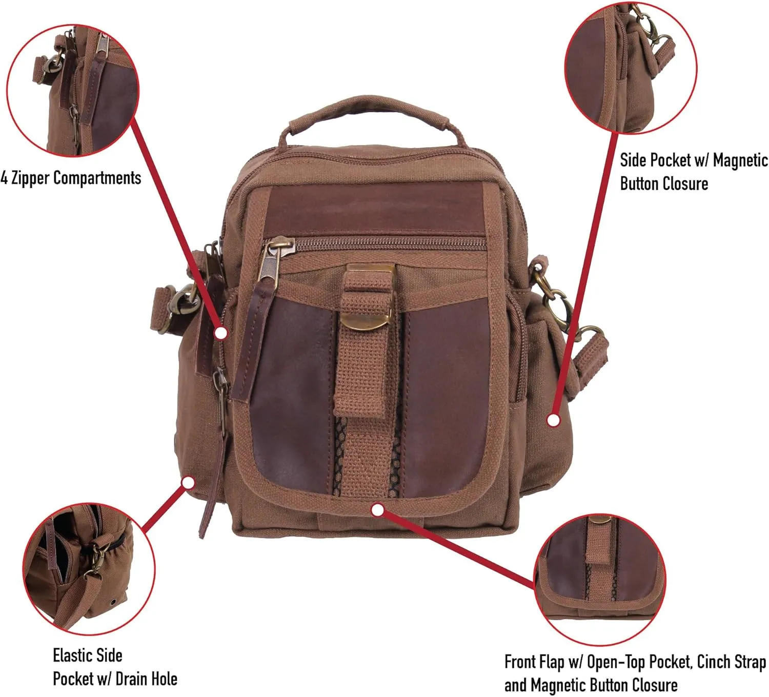 Rothco Vintage Canvas & Leather Travel Shoulder Bag for Organizing Essentials