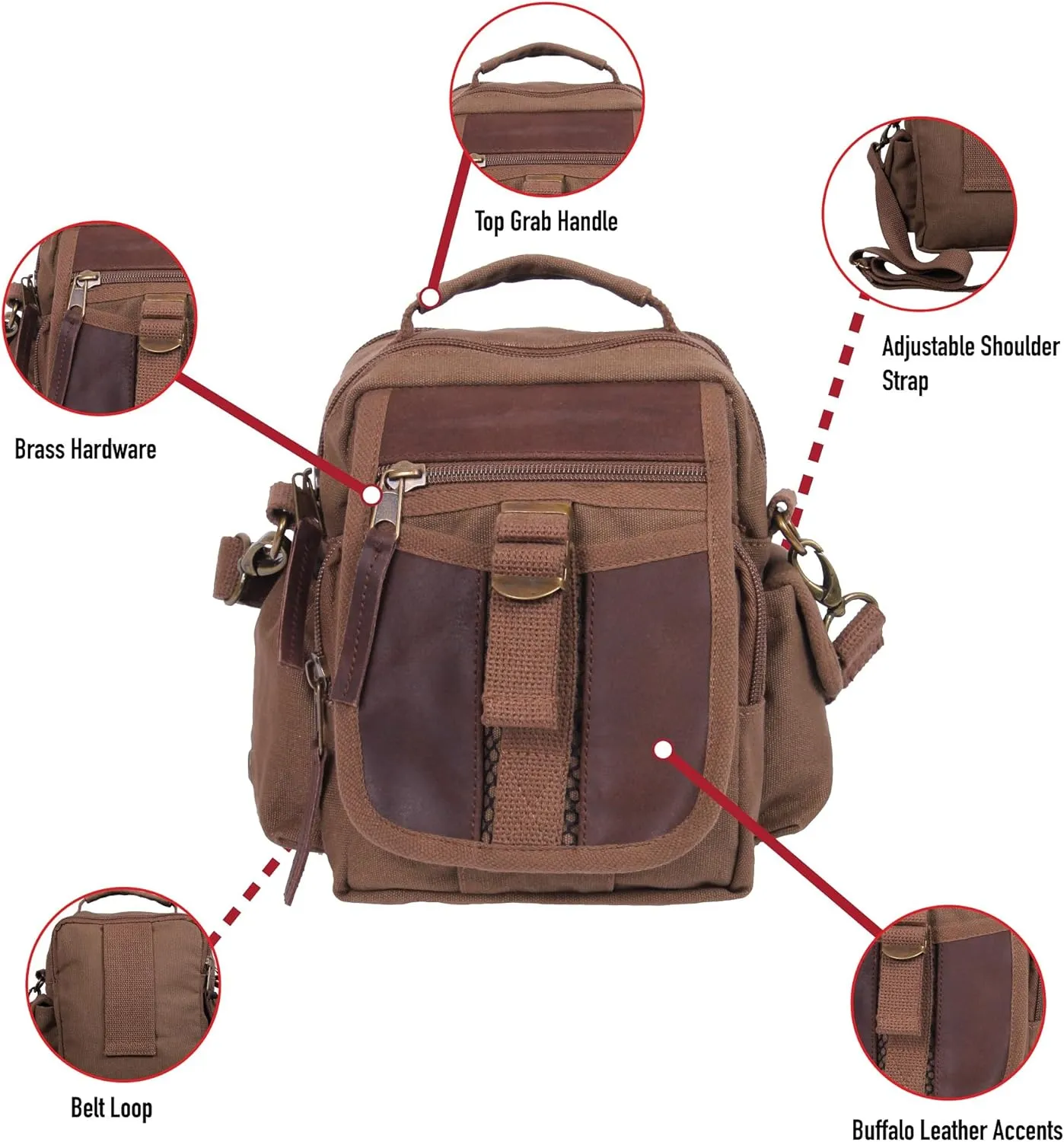 Rothco Vintage Canvas & Leather Travel Shoulder Bag for Organizing Essentials