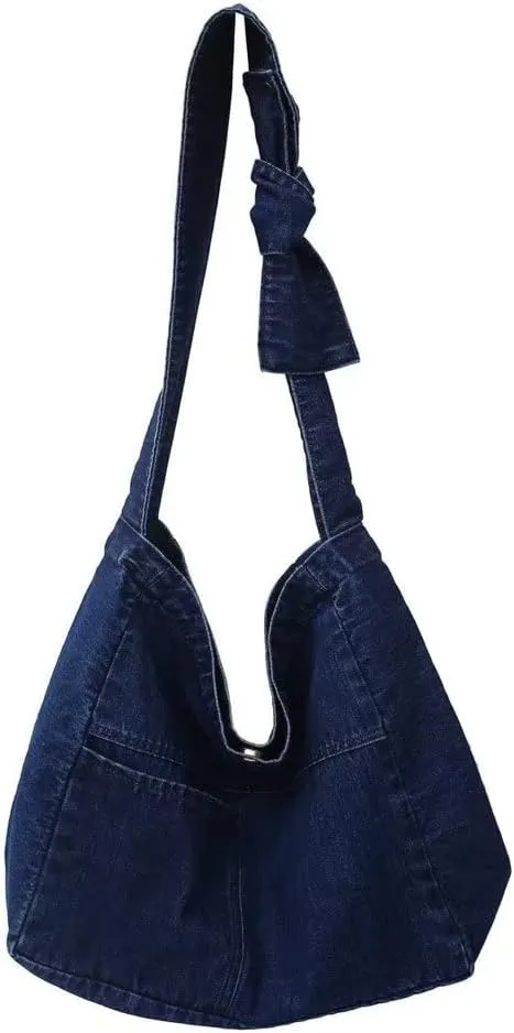 ROUROU Denim Shoulder Bag for Women Hobo Tote Bag Crossbody Bag Large Capacity Handbag Casual Purse