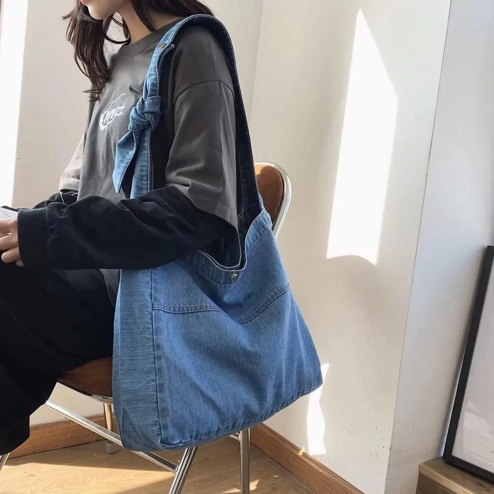 ROUROU Denim Shoulder Bag for Women Hobo Tote Bag Crossbody Bag Large Capacity Handbag Casual Purse
