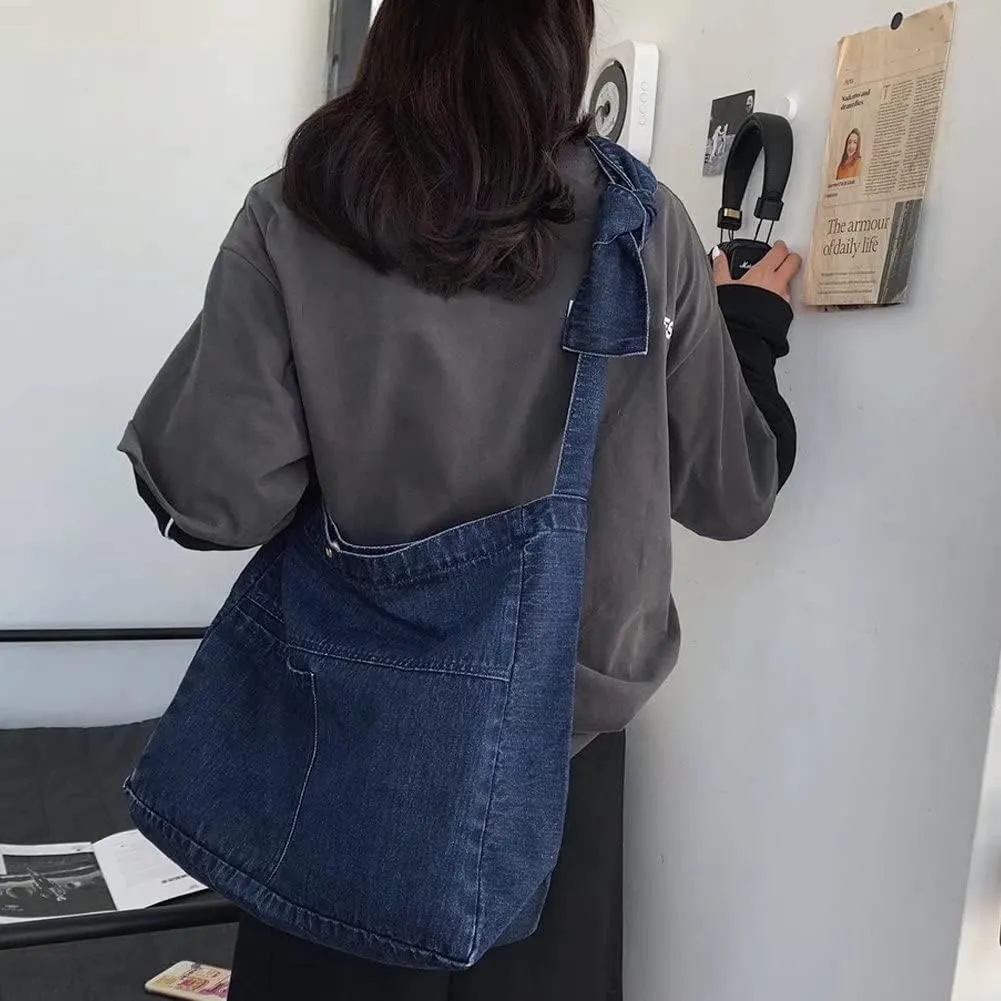 ROUROU Denim Shoulder Bag for Women Hobo Tote Bag Crossbody Bag Large Capacity Handbag Casual Purse