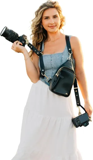 Ruby Rae The Duo Camera Harness & Crossbody Bag, Camera Harness with Removable Crossbody Bag, Vegan Leather, Suede Interior