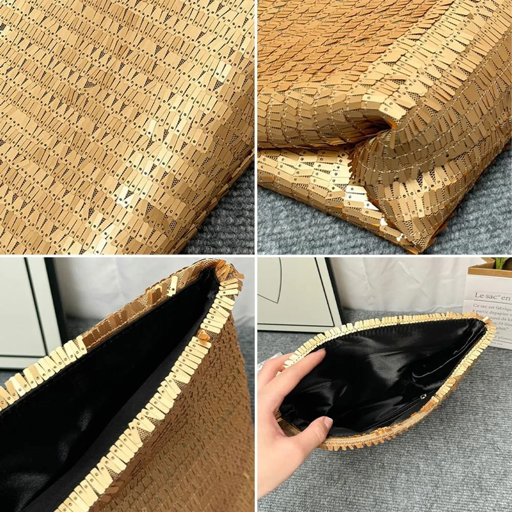 Rungion Sparkly Sequin Clutch Purse for Women Soft Rolled-up Evening Bag Handbag for Prom Party Wedding Dinner 2025