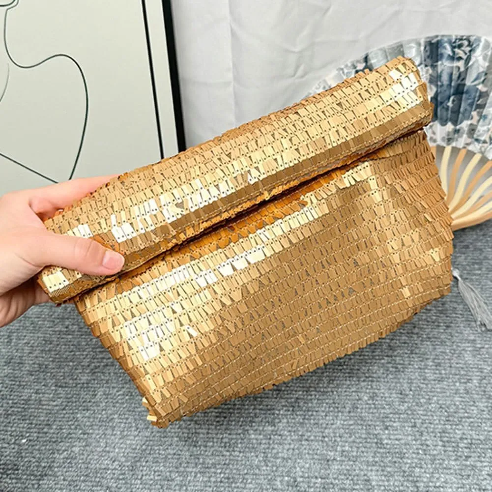 Rungion Sparkly Sequin Clutch Purse for Women Soft Rolled-up Evening Bag Handbag for Prom Party Wedding Dinner 2025