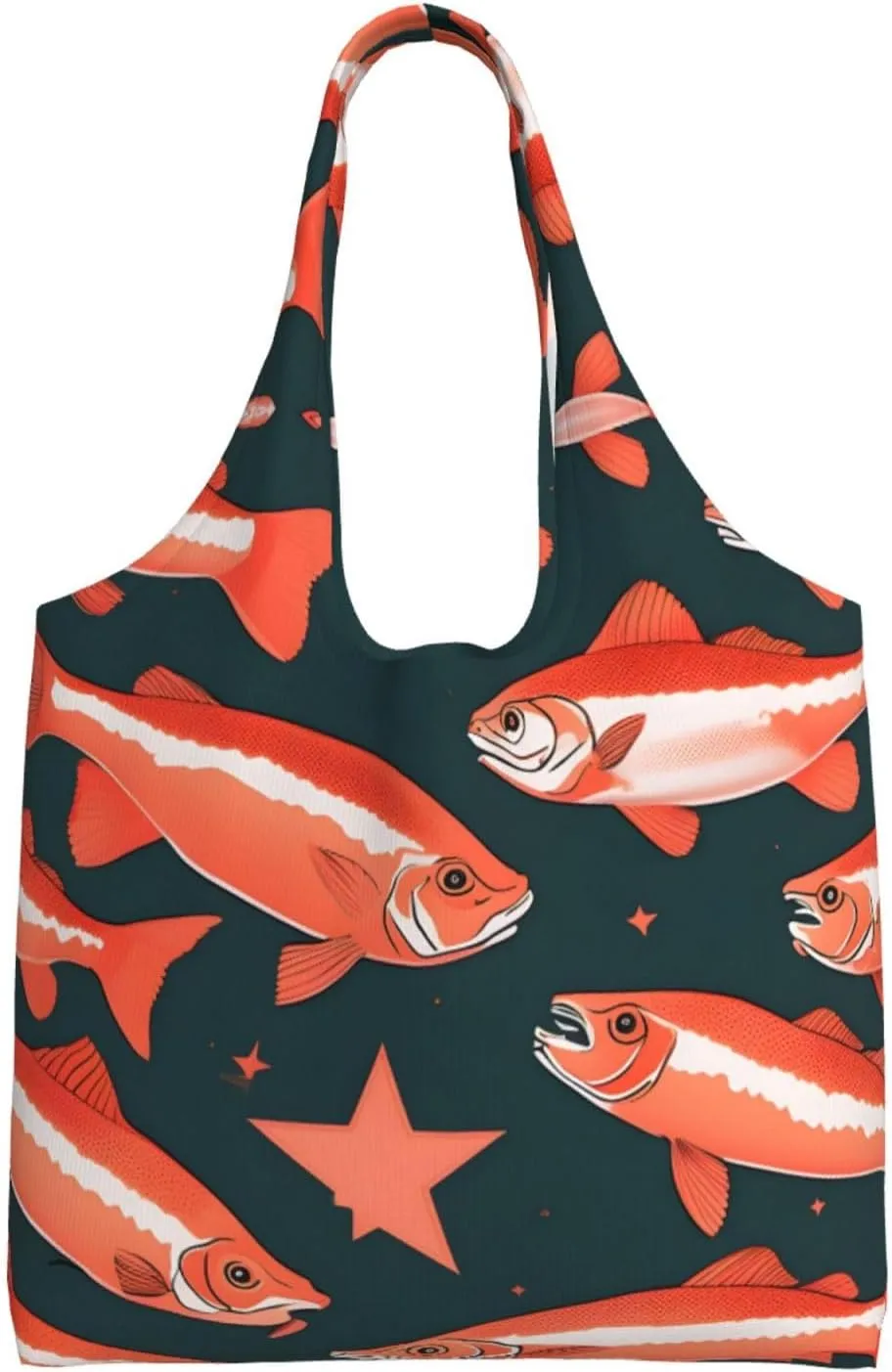 Salmon Print Vintage Women Canvas Tote Bag Reusable Shopping Bag 14.2 x 12.6 x 4 inch