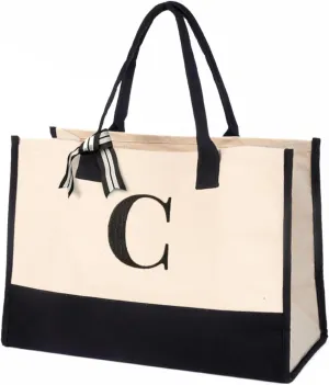 Salt Earth 100% Cotton Personalized Everyday Canvas Initial Tote Bag for Women, Monogrammed Large Utility Bag for Beach