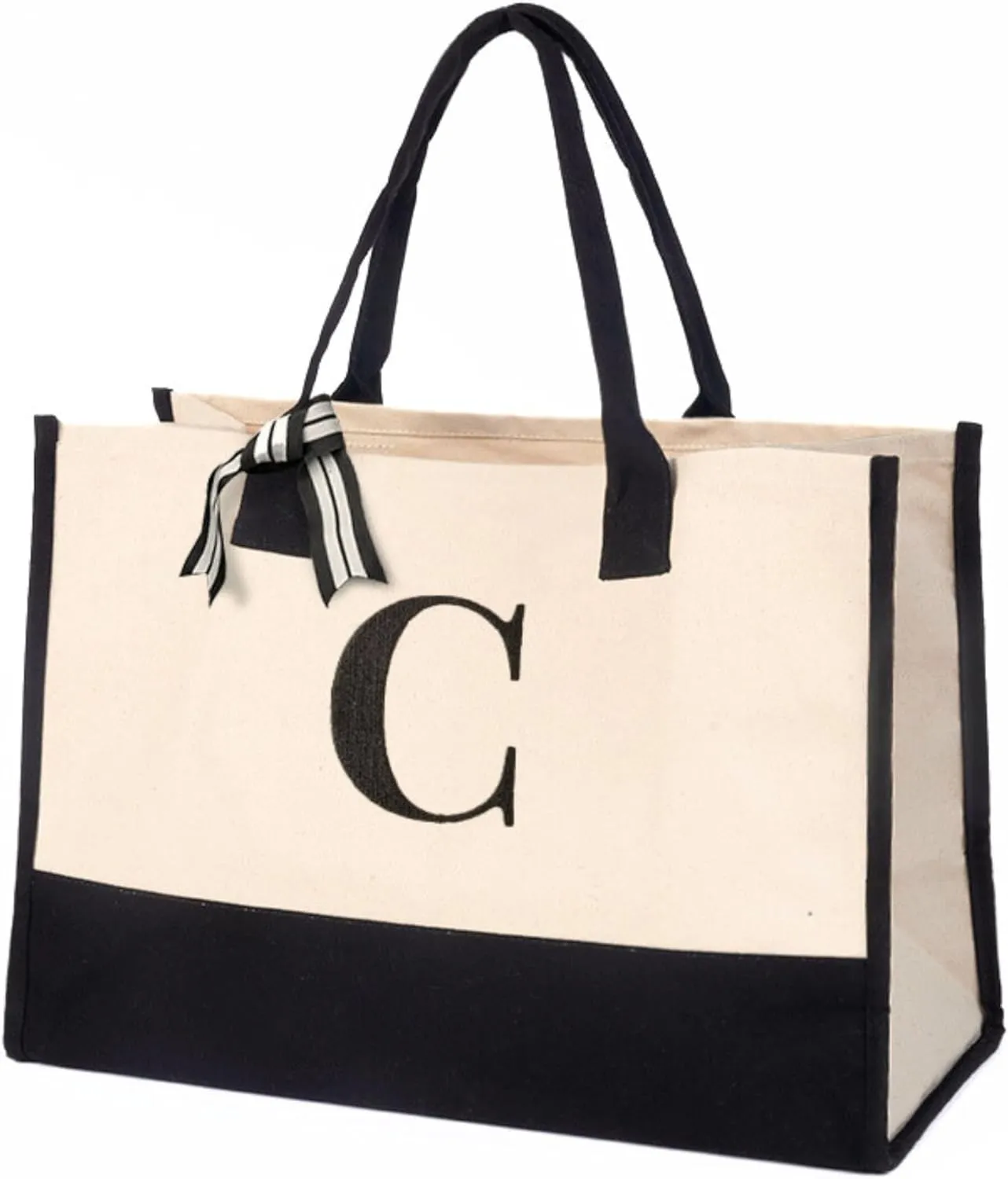 Salt Earth 100% Cotton Personalized Everyday Canvas Initial Tote Bag for Women, Monogrammed Large Utility Bag for Beach